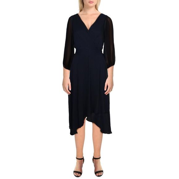 Chiffon FAUX-WRAP Dresses with Bow Dark Navy main image 1